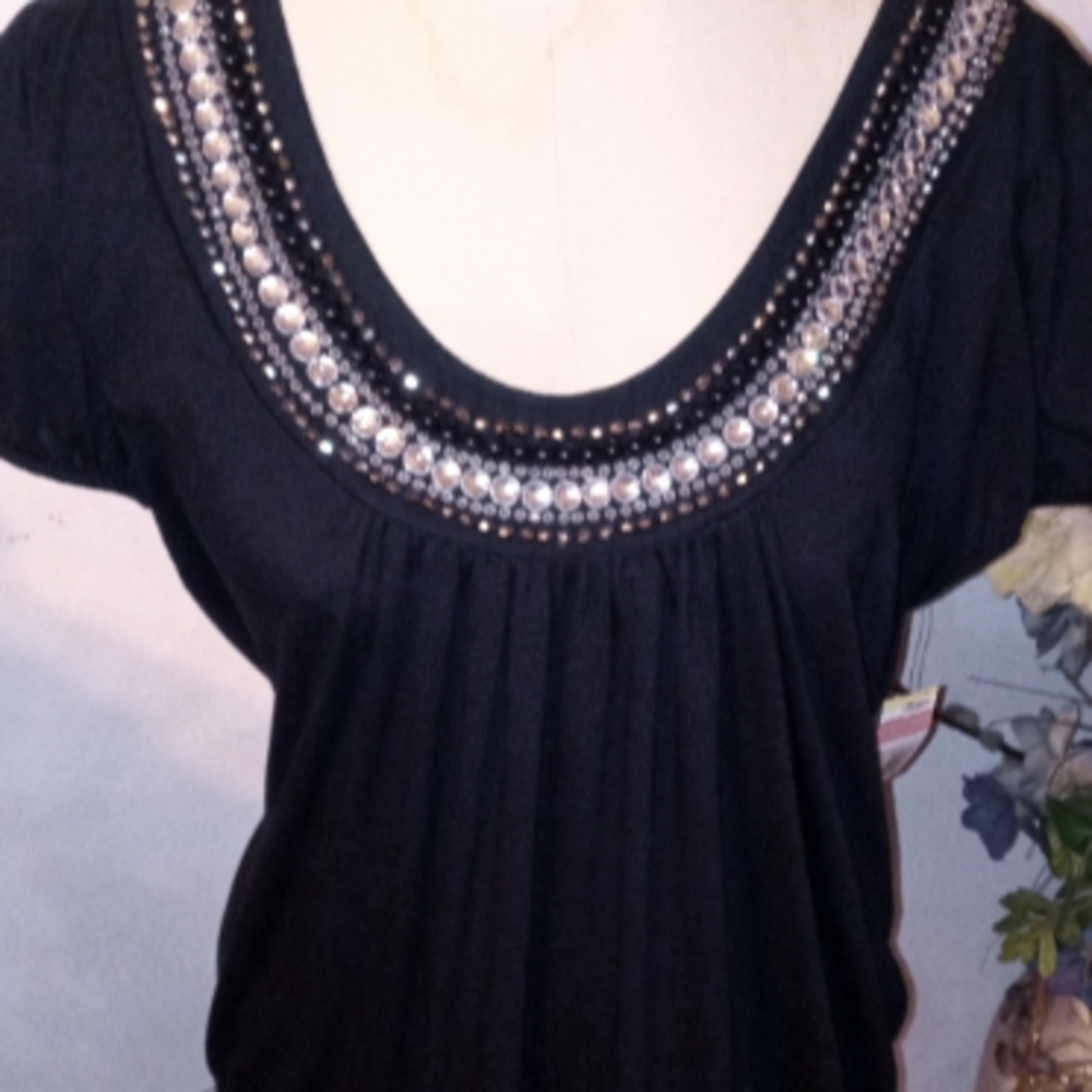Woman's Black Blouse with Beaded Collar